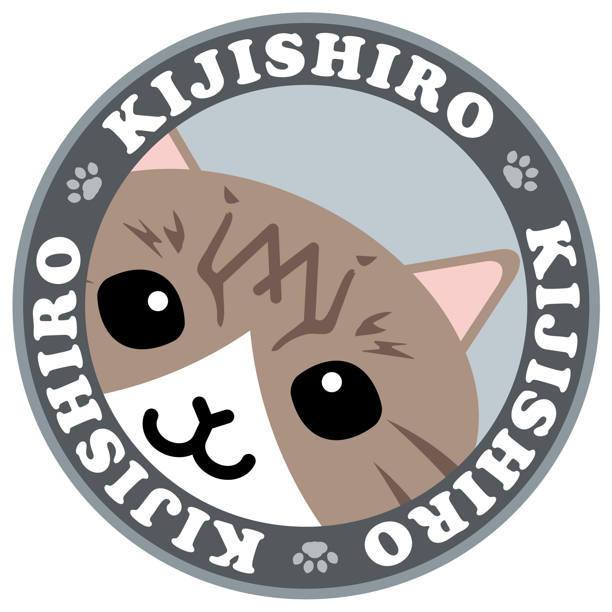 白猫様用 Amazon | 見つめる キジ白 猫 ステッカー グレーバック 丸型 L